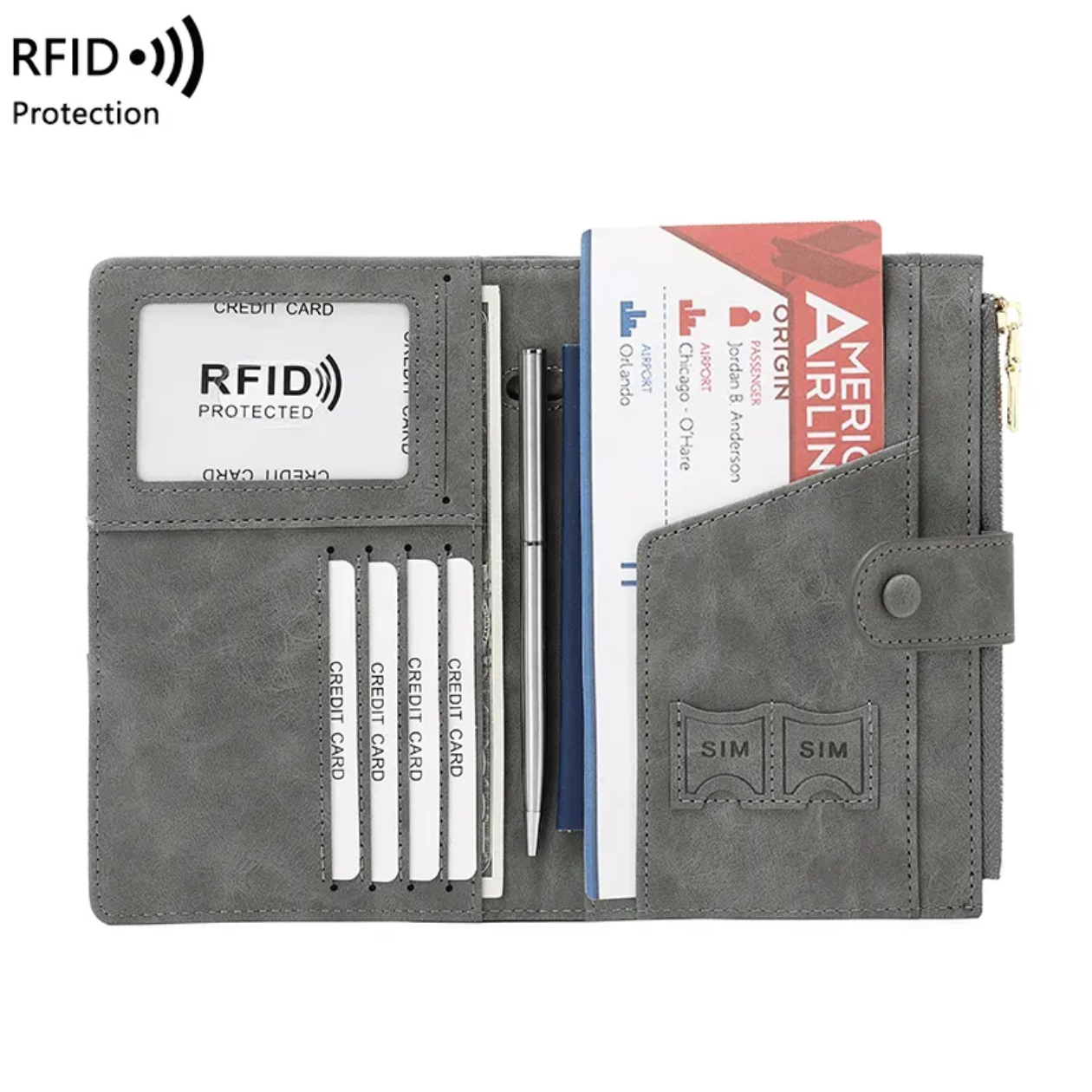 Versatile Anti-Theft RFID Fashionable Passport Clip Multi-Card Slot
