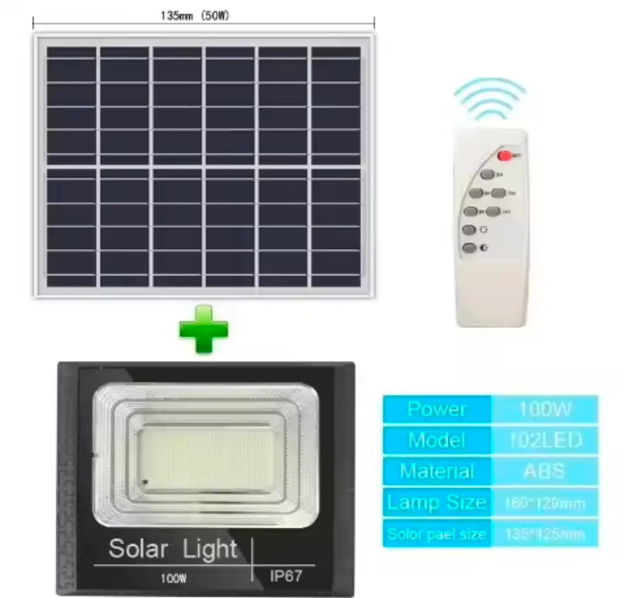 100w Solar Flood Lights LED Solar Powered Spotlight Outdoor Waterproof Reflector