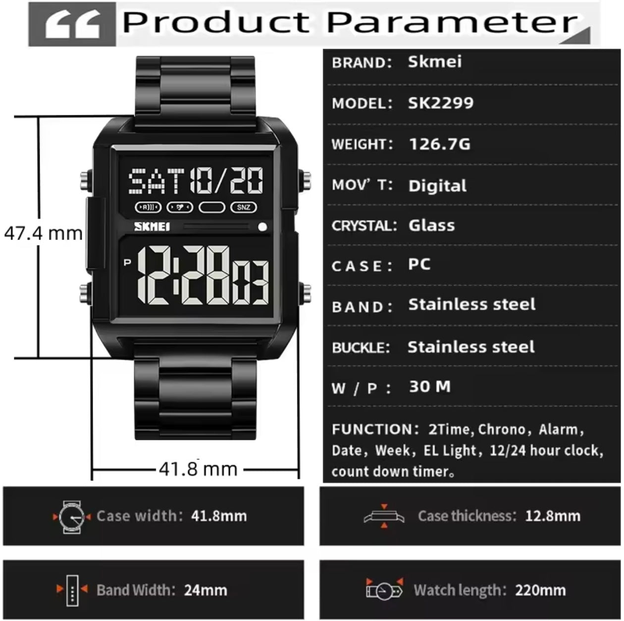 Skmei 2299 Digital Sports Watch – Dual Time Waterproof