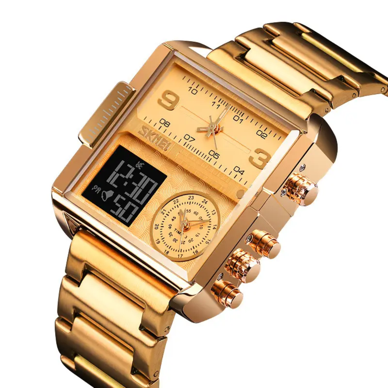 Skmei Men Square Watches Creative 3 Time Display Watches For Men