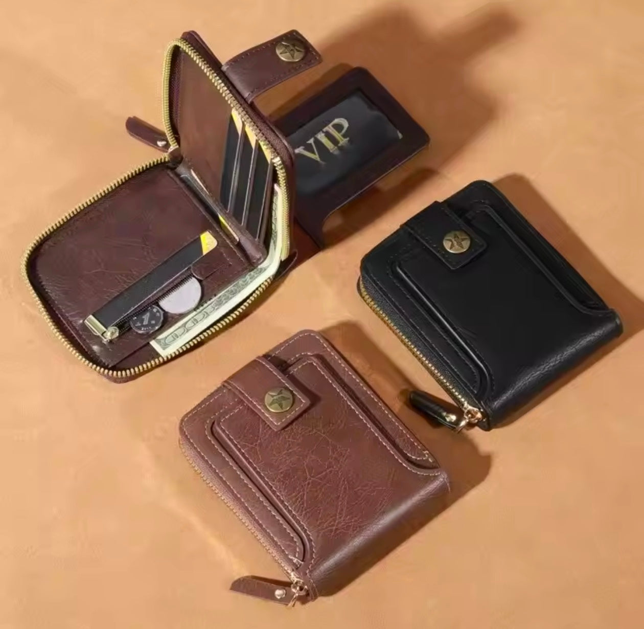 Vintage VIP Leather Short Zipper Wallet Purse