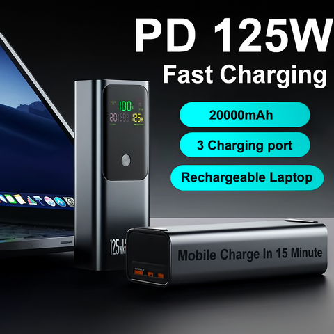 PD125W Super Fast Charging Power Bank 20000mAh High Capacity Portable Charger External Spare Battery