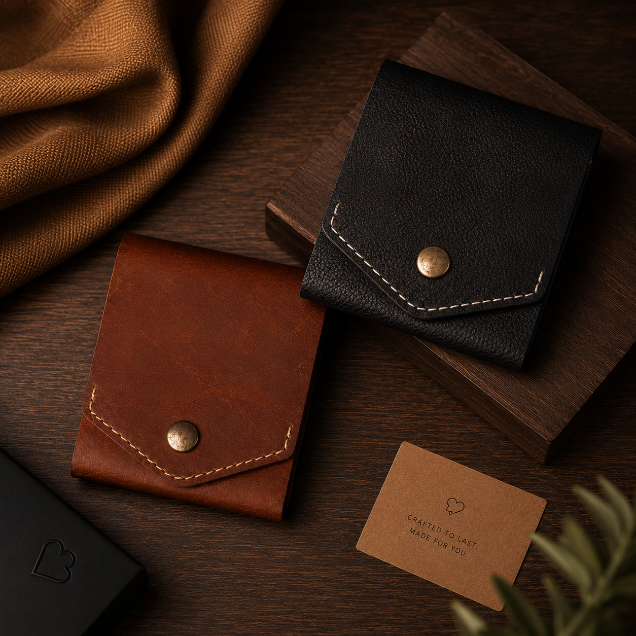 Handcrafted Leather Minimal Snap Flap Wallet