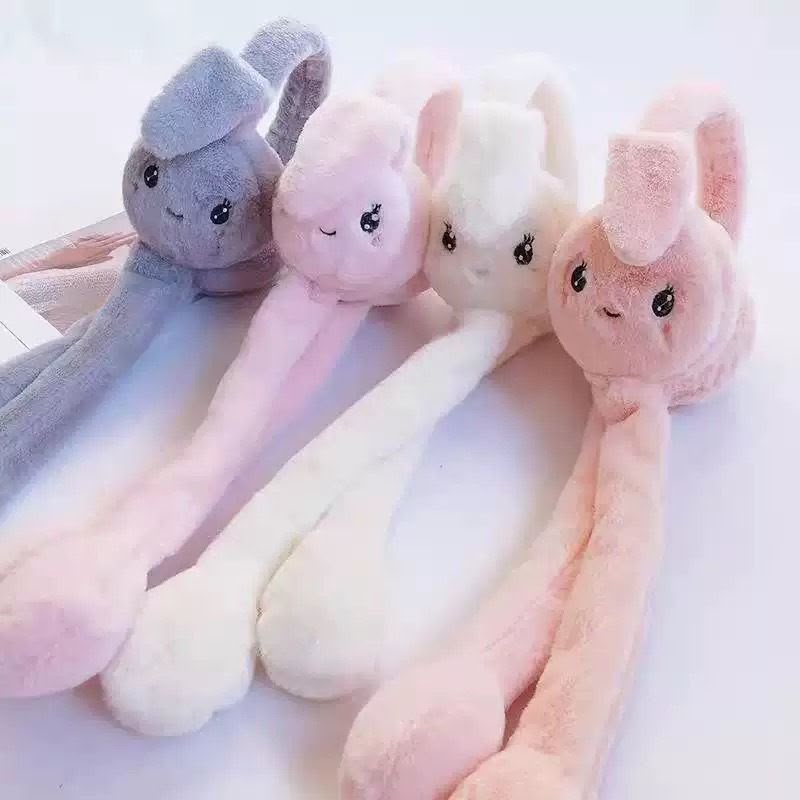Women's Winter Plush Earwarmer Bunny Earmuffs with Moving Jumping Rabbit Ears Windproof Airbag Ear Bag