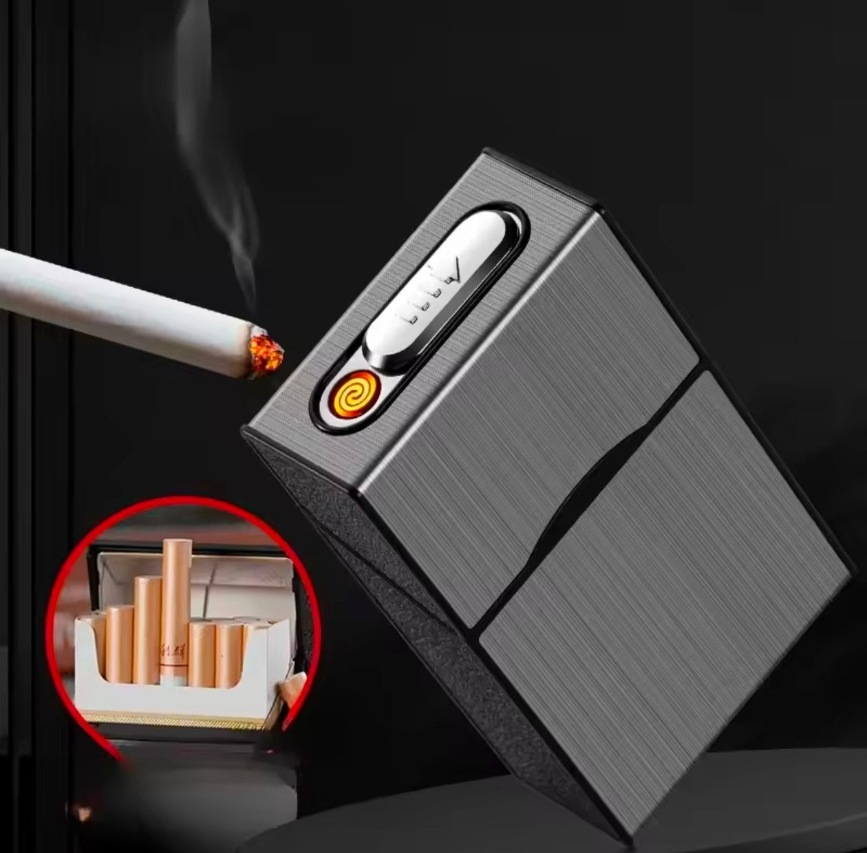 Portable Cigarette Lighter Case with Tungsten Wire USB Charging