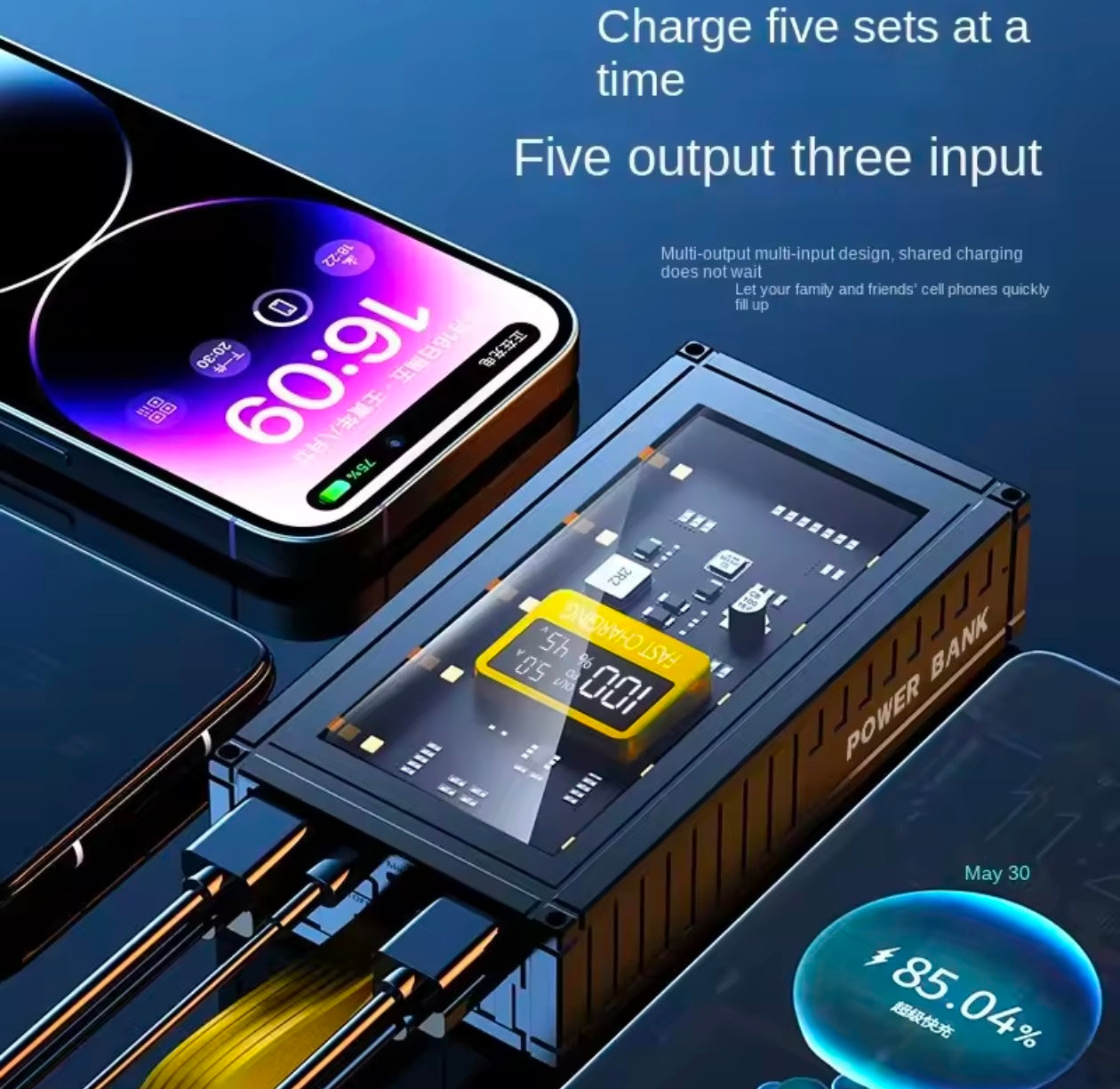 120W 20000Mah Fast Charging Transparent Power Bank