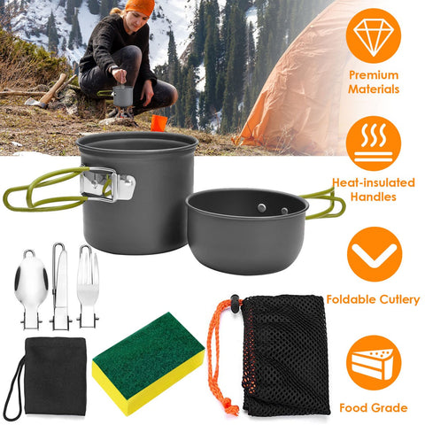 Portable Lightweight camping cookware set with kettle big size