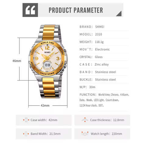 SKMEI 2310 Stainless steel Reloj Hombre Waterproof Electronic Watch