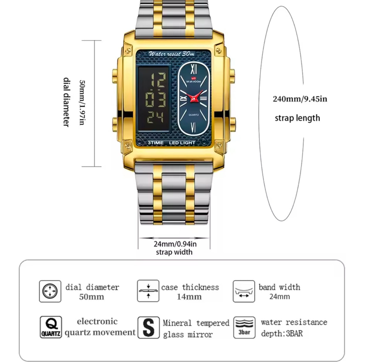 VK WATCH Luxury 39mm quartz Chronograph Business Watch Men's