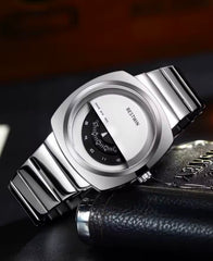 Best win Hollow 3D Carved Bezel Stainless Steel Business Wrist Watch