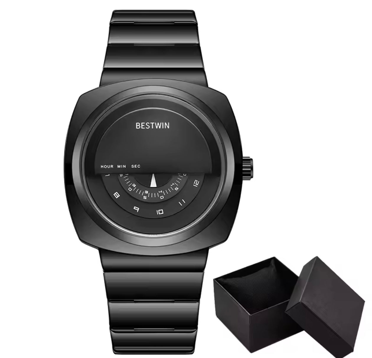 Best win Hollow 3D Carved Bezel Stainless Steel Business Wrist Watch