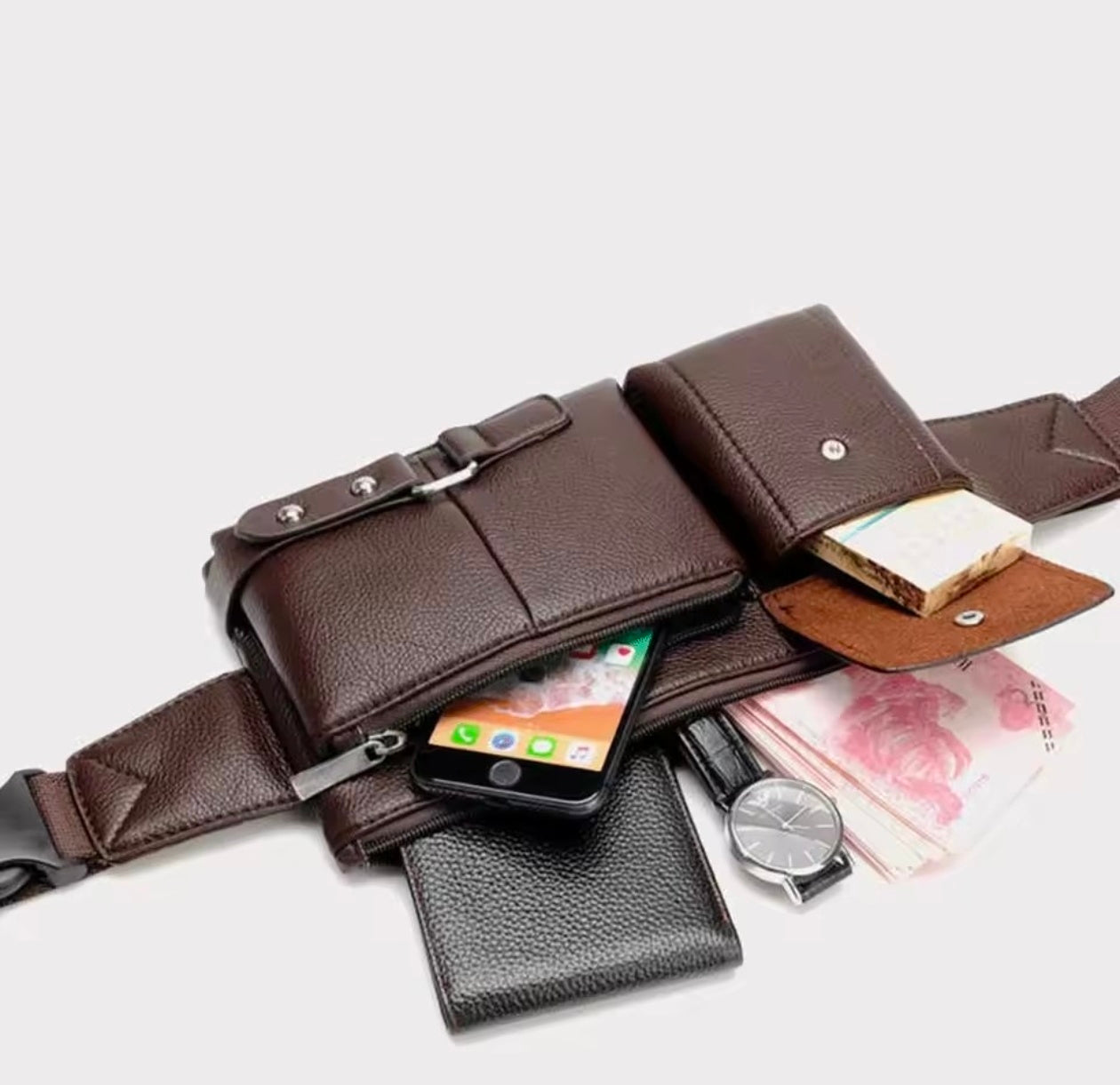 Vintage Leather Business Shoulder Bag Travel Sports Outdoor Sling Pack