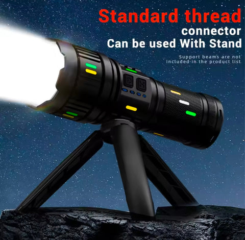 Super Bright Spotlight Long Range Flashlight Tactical Zoomable Emergency Torch USB C Charging 72H Endurance with Power Indicator
