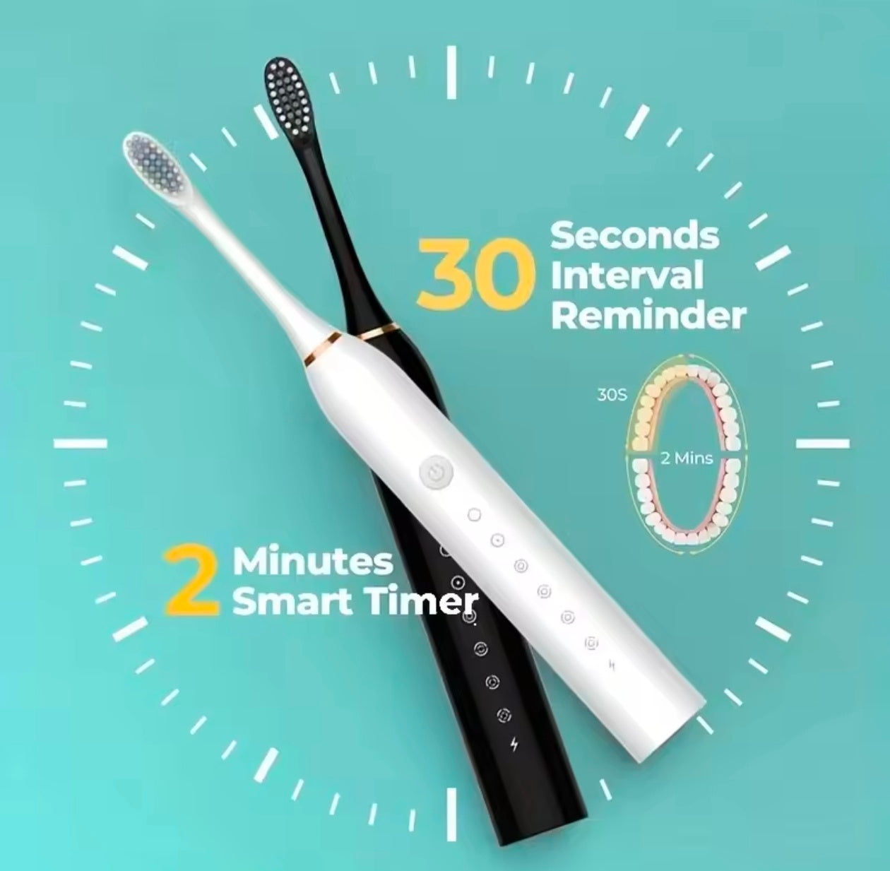 Electric Toothbrush Soft Bristles 6 Speed Automatic for Adults & Kids  Universal Smart Charging  All Ages Compatible