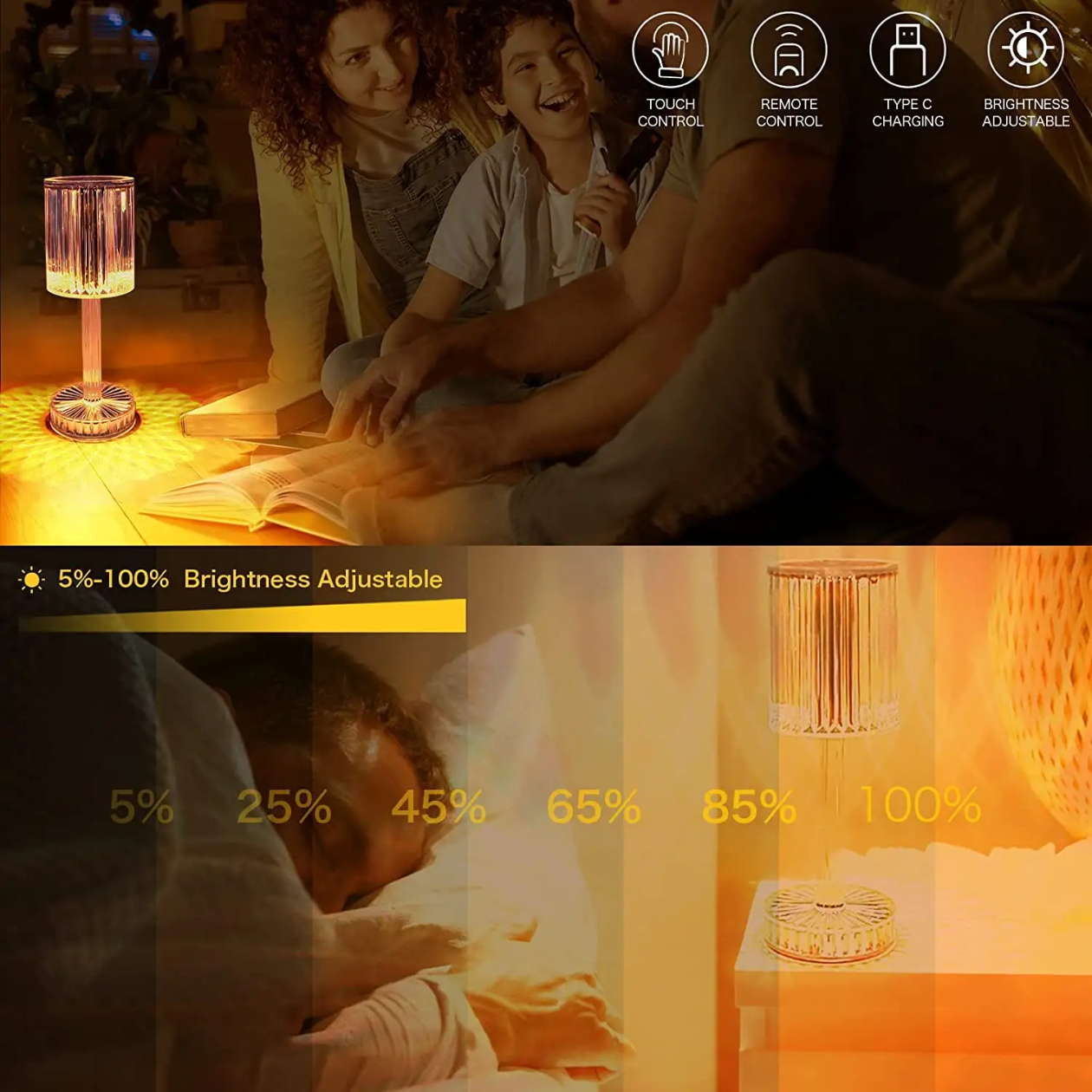 LED Night Light Crystal Lamp Projection Light USB Charging