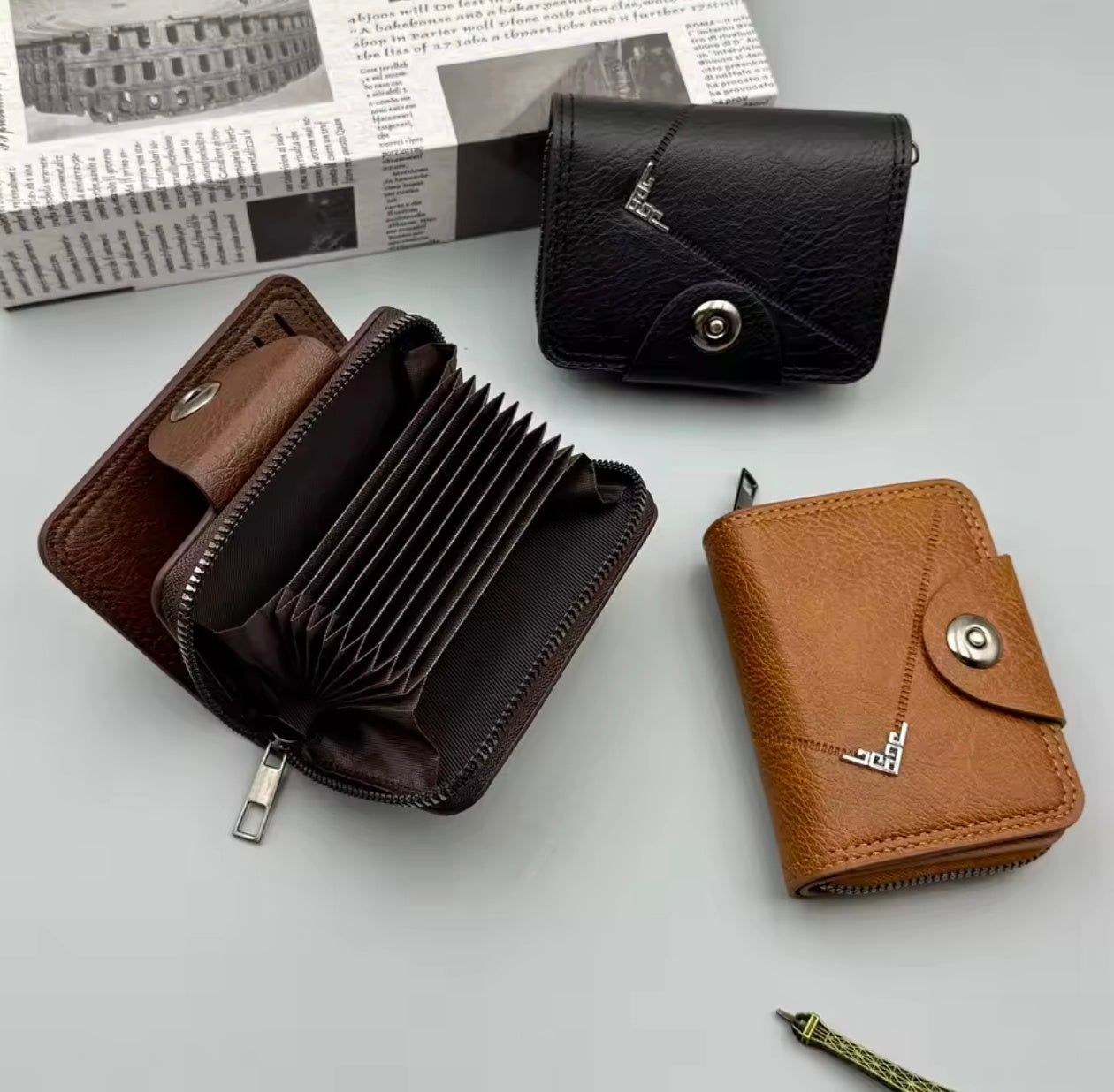 Baellery Business zipper Pu Leather vintage wallet