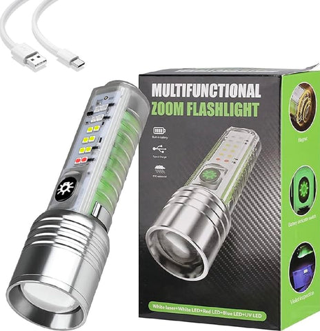 Long Range Tactical Rechargeable Flashlight With Side Light Strong Magnets Lighting 1800m Mini Multifunction Torch