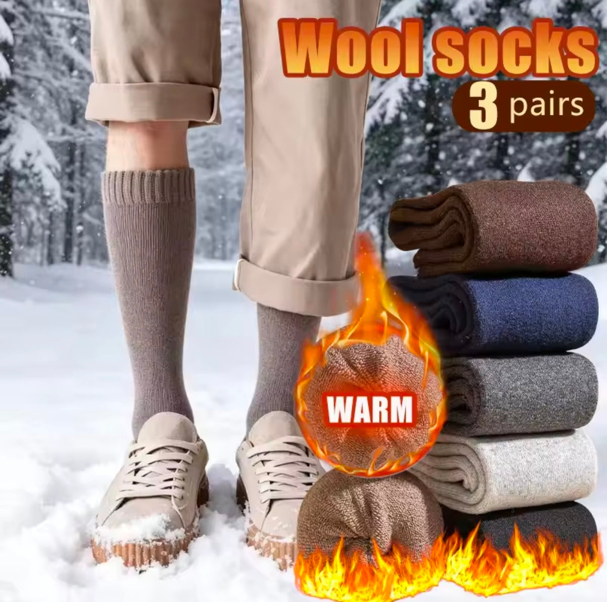 3 Pairs Wool Calf Socks, Thick And Warm
