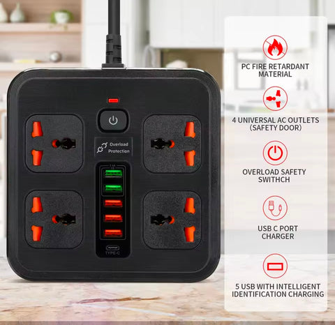 Uk import Universal Power Extension Strip with 6 Ports