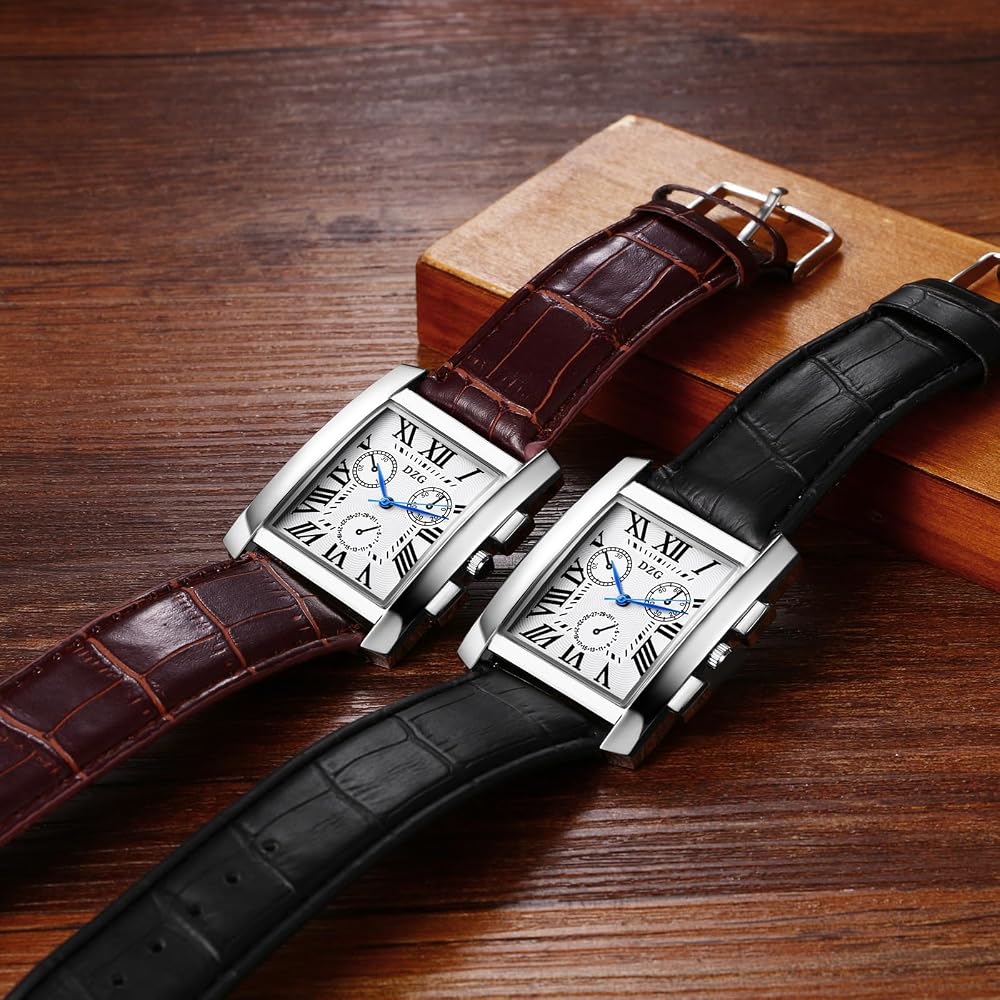 Avaner Mens Square Vintage Leather Cuff Watch