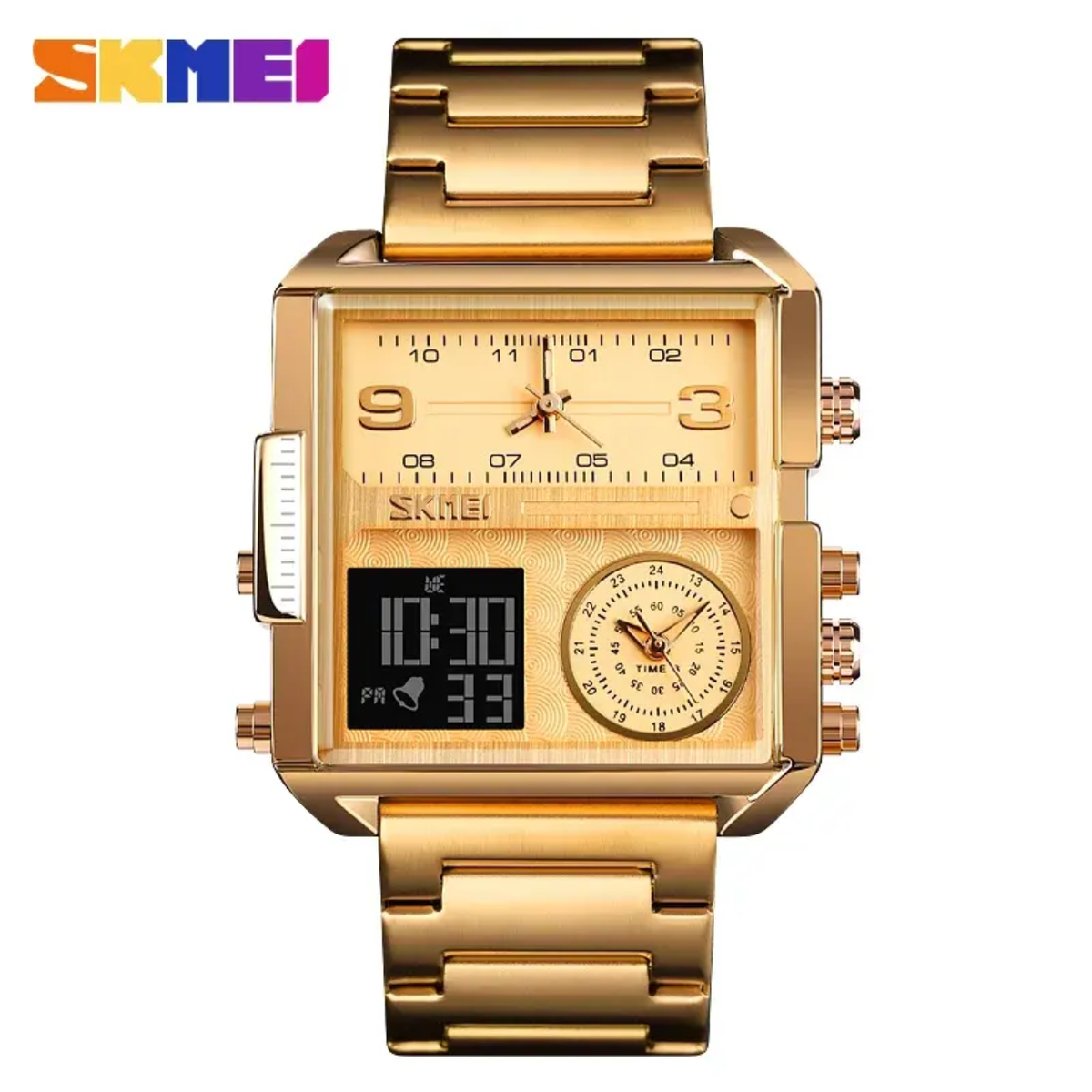 Skmei 1584 Square Watches Creative 3 Time Display Watches For Men