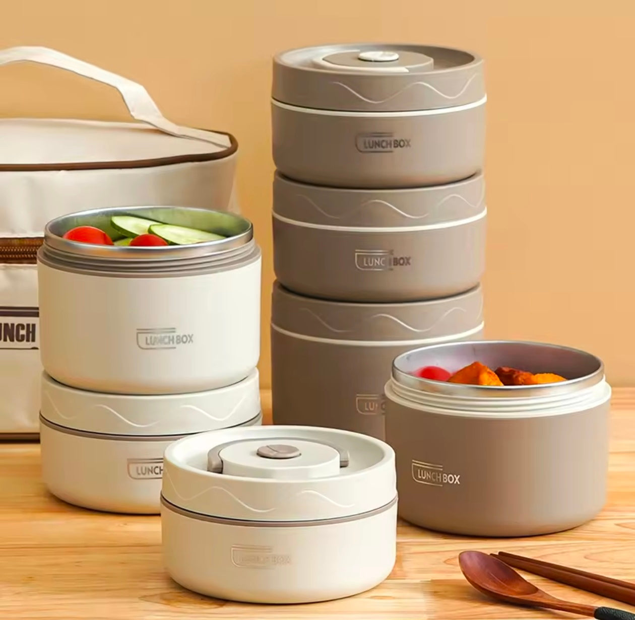 4Pcs Insulated Lunch Container 304 Stainless Steel Leakproof Portable