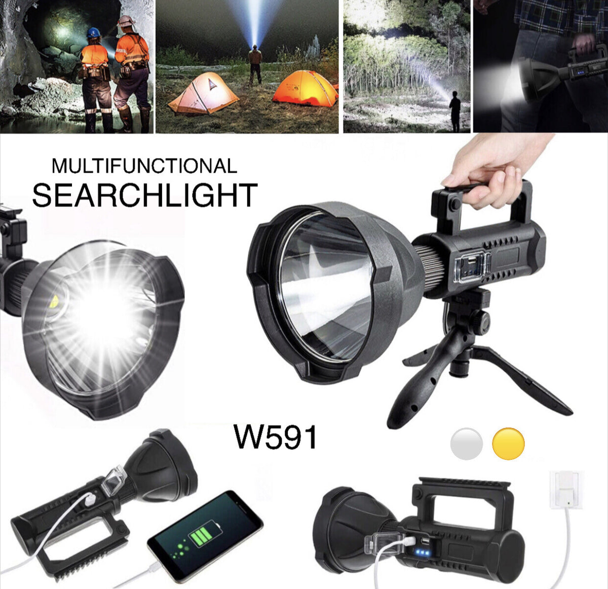 W591 Multifunction Rechargeable Powerful Led Searchlight