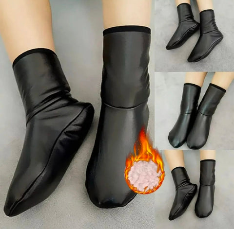 2pcs Winter Warm PU Leather Coral Fleece Thermal Boot Slipper Socks For Men Women Children