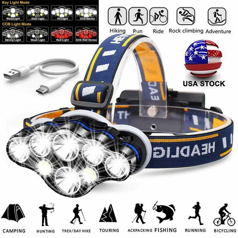 COB Super Headlight Led 18650 Outdoors Powerful Rechargeable Head Flashlight
