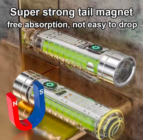 Long Range Tactical Rechargeable Flashlight With Side Light Strong Magnets Lighting 1800m Mini Multifunction Torch