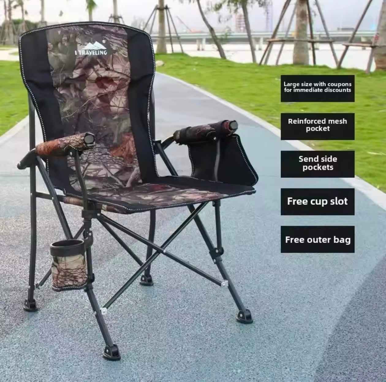 Portable Folding Chair with Cup Holder for Outdoor Tactical Camping
