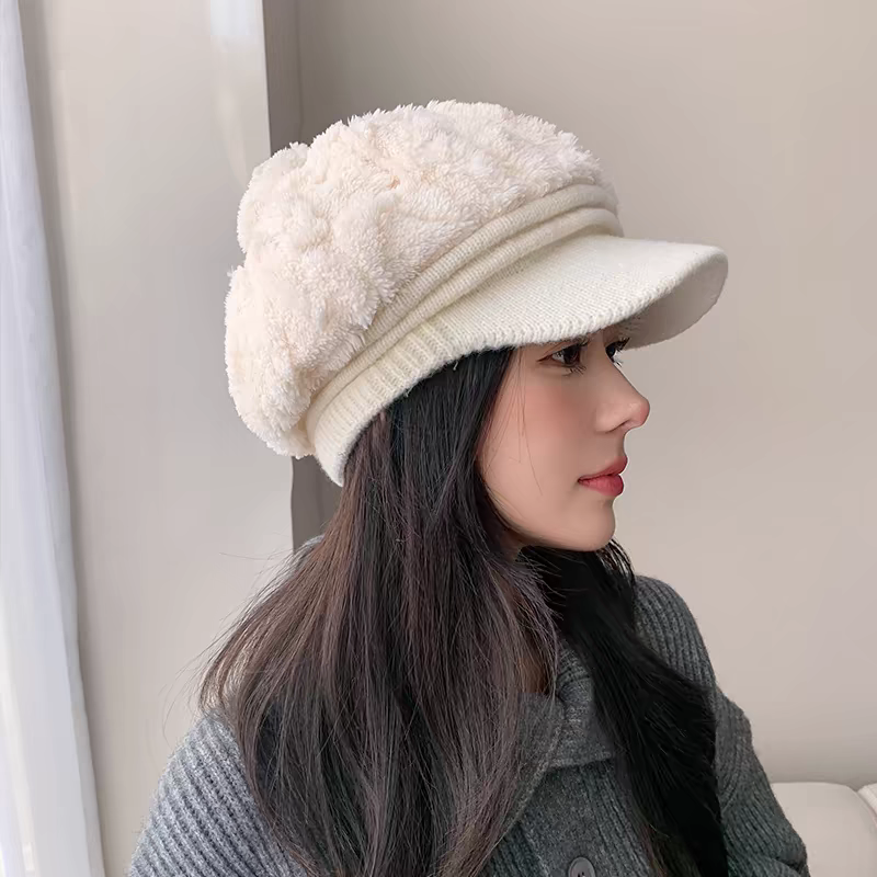 Ladies Winter Stylish Cap - Female Velvet Warm Woolen Cap