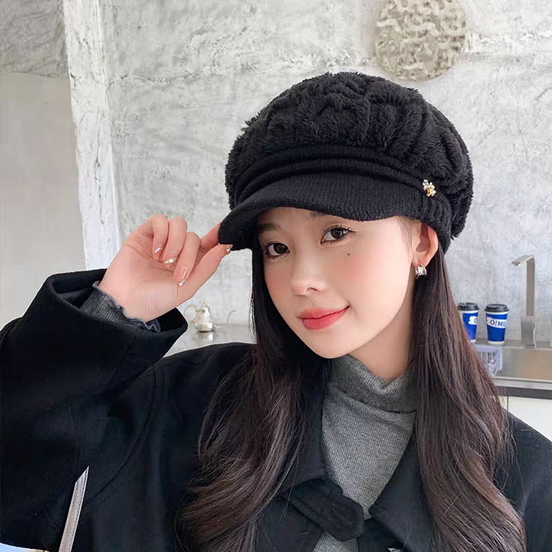 Ladies Winter Stylish Cap - Female Velvet Warm Woolen Cap