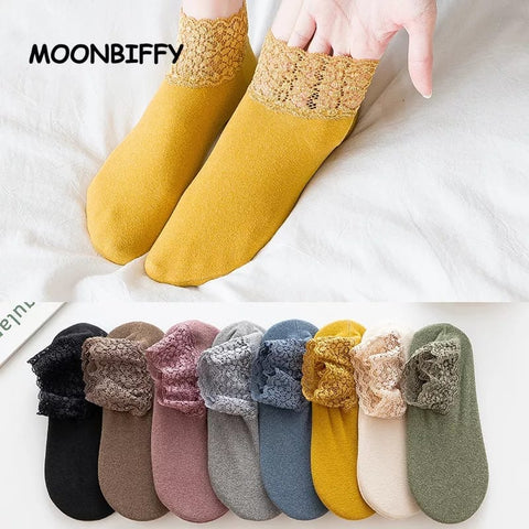 2Pair Women Ladies Ankle Socks - Non Slip Women Lace Warmer