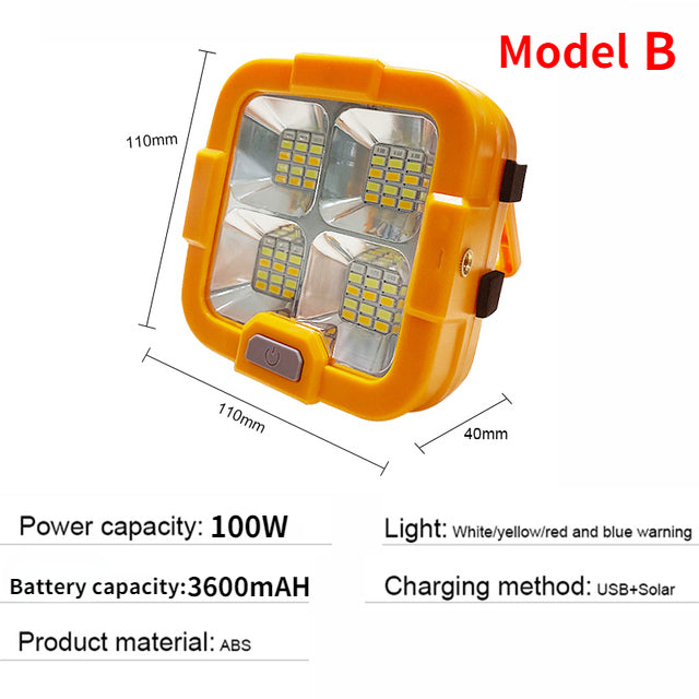 100 W Solar And USB Rechargeable Light 4 Working Modes
