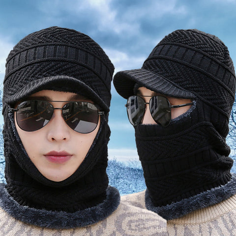 -5° Winter Wool Warm Hats Skullies Beanie Hat Men Women Wool Scarf Caps