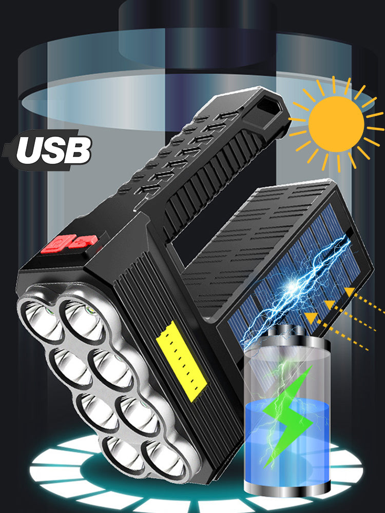8 LED USB / Solar Rechargeable Flashlight Outdoor Multi-function Waterproof LED Flashlights