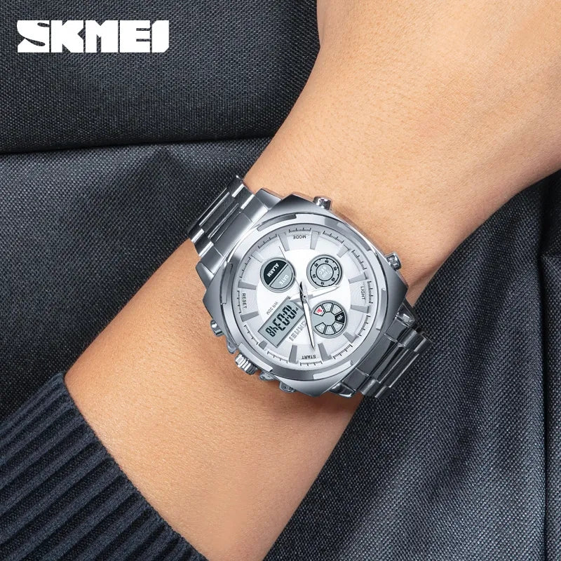 SKMEI Double Time Electronic Movement Men Stainless Steel Watch