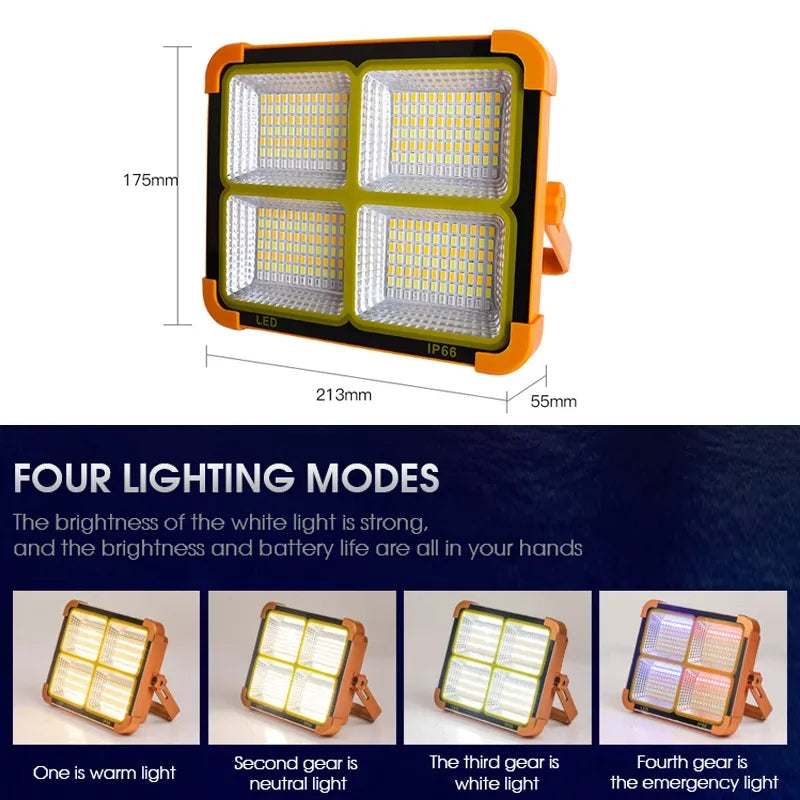 Solar Emergency Portable Floodlight with 16500mAh Battery Led Work Light USB