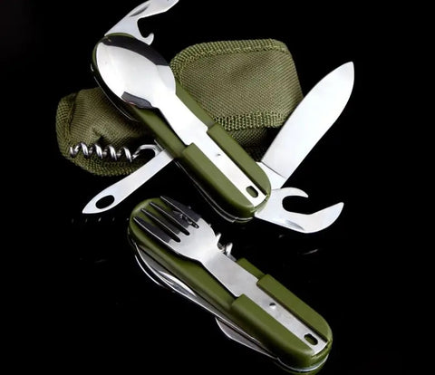 Multifunctional Folding Tableware Outdoor Set Camping Cooking Supplies Stainless Steel Spoon Pocket Kits Home Picnic Hiking