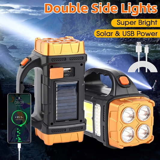38 watt Solar Powered Rechargeable Flashlight With USB Charging Lamp COB LED Torch 4 Lighting Modes Searchlight Lamp Lantern