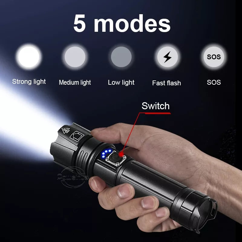 Super 300W LED Flashlight Powerful Rechargeable Torch -  26650 XHP90