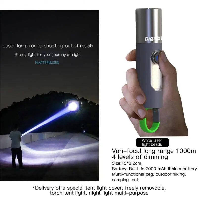 Digital Thunder XST-836 LED USB0 Flashlight Keychain Torch Mini Telescopic Focusing