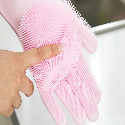 Silicone Dishwashing Gloves Kitchen Cleaning Dish Washing Brushes Rubber Scrub Gloves Food Grade Cleaning Tools