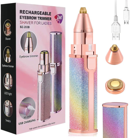 2 IN 1 Rechargeable Electric Eyebrow Trimmer Epilator Female Body Facial Lipstick Shape Hair Removal Mini Painless Razor Shaver