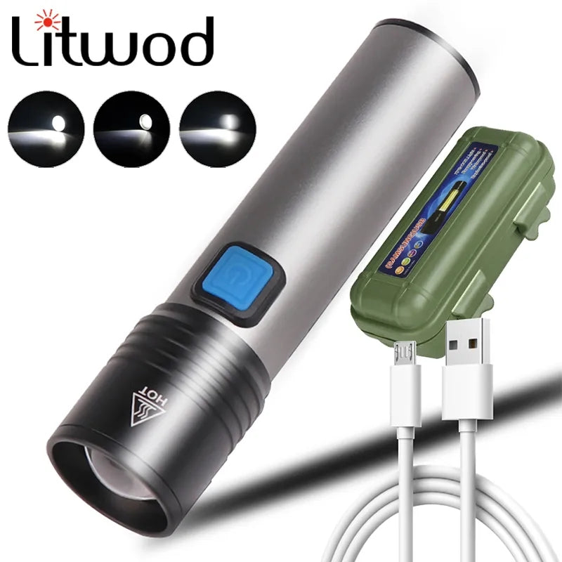 K-31 USB Rechargeable Battery Led Flashlight Zoomable Aluminum Torch Waterproof For Bike Camping Light Lam
