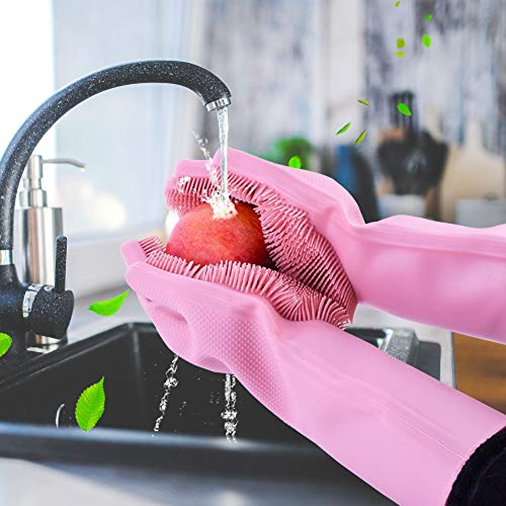 Silicone Dishwashing Gloves Kitchen Cleaning Dish Washing Brushes Rubber Scrub Gloves Food Grade Cleaning Tools