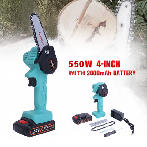 8/6 inches 24V Mini Electric Chain Saw - Rechargeable One-Hand Electric Portable Chainsaw