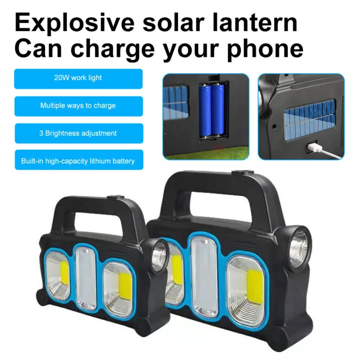 Solar Emergency COB Portable Work Light 3 Lighting Modes 20W Ultra Powerful USB Emergency Charging Outdoor Camping Strong Light Searchlight 100000LM Torchlight