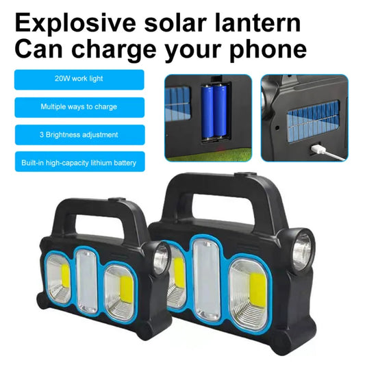 Solar Flashlight COB Portable Work Light 3 Lighting Modes 20W Ultra Powerful USB Emergency Charging Outdoor Camping Strong Light Searchlight 100000LM Torchlight